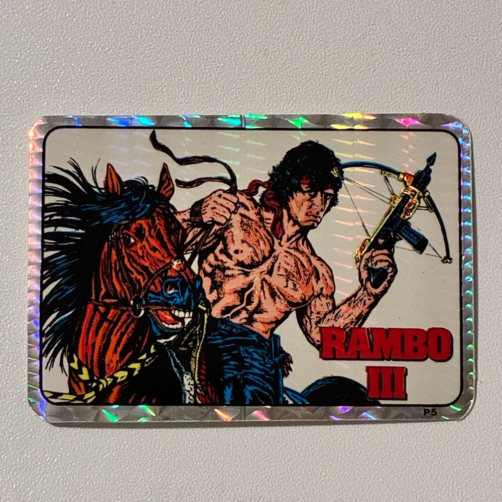 Vintage 80’ish Rambo III Holographic Trading Card Sticker - Red & Black Art